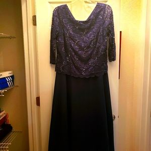 Navy blue sequined special occasion dress.